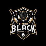 Timor Black Cricket Club logo featuring a black shield with gold and white accents, a fierce tiger or eagle, and cricket bat and ball elements.